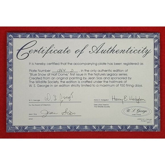 Nature's Legacy Series Plate "Blue Snow at Half Dome" by W.S.George MIB+COA - Picture 3 of 3